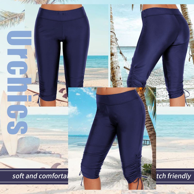 Urchics Womens Plus Size Rash Guard Capris Long Swim Shorts Tankini Bottom Sporty Blue XXL - Image 4